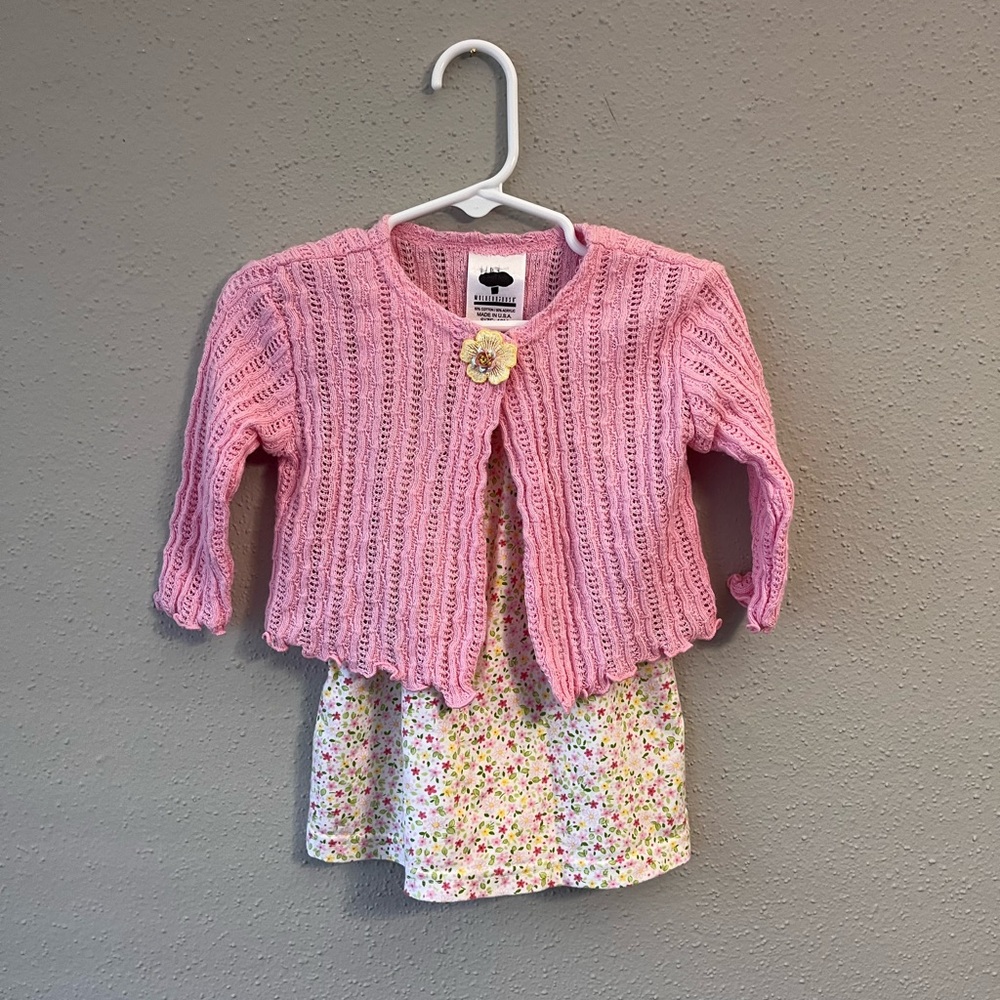 Two piece girls vintage floral dress and sweater